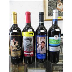 4 Collectible bottles of wine with special labels