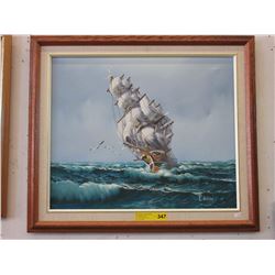 R. Boren oil on canvas painting of a ship