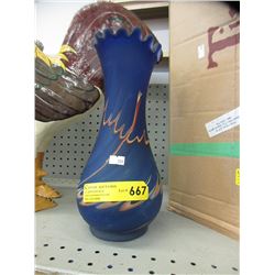 12" Blue art glass vase