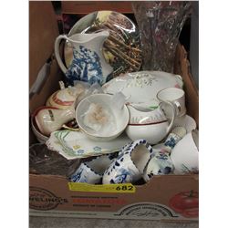 Box lot of glass & china - some vintage