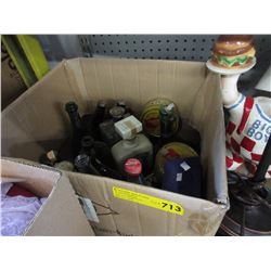 Box of vintage bottles & tins