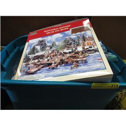 Tote of used textiles & Christmas lights