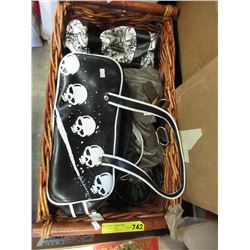 Wicker basket of purses - gently used