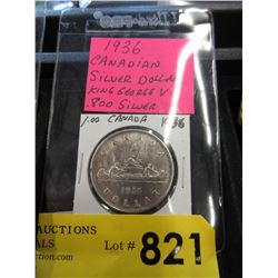 1936 Canadian Silver Dollar Coin