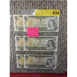 6 Canadian 1973 $1 bills