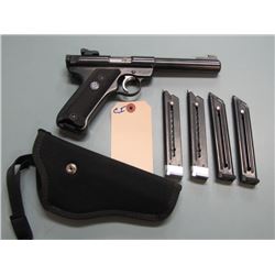 RESTRICTED:  Ruger; Mark II; .22 cal Long Rifle; Semi Auto; Pistol: Bull Barrel; c/w 4 extra clips &