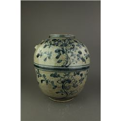 Korean Old Blue & White Porcelain Jar Broken Ears