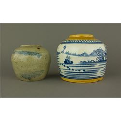 Two Pieces Blue & White Porcelain Ginger Jars