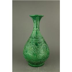 Green Ground Carved Dragon Porcelain Vase