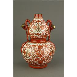 Copper Red Double Gourd Porcelain Vase Qianlong MK