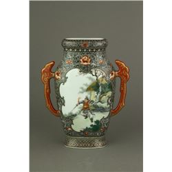 Chinese Famille Rose Porcelain Double-handled Vase