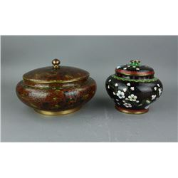 2 Pieces Chinese Cloisonne Jars w/Covers