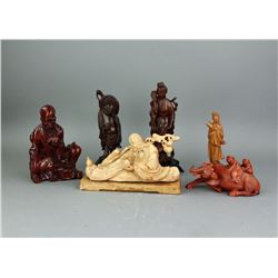 6 Pieces Chinese Wooden Figures