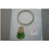Image 1 : Burmese Icy Jadeite bangle and a Burmese spinach Jadeite figure of a Buddha