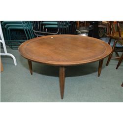 Mid century 38  diameter walnut round coffee table