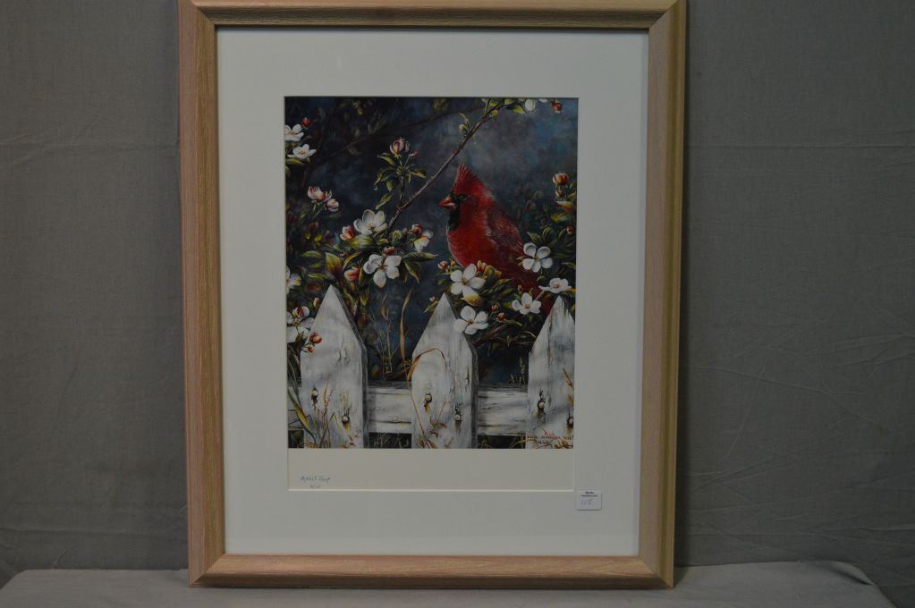 Framed limited edition artist proof of a red cardinal by artist David ...