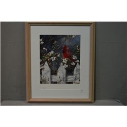 Framed limited edition artist proof of a red cardinal by artist David Alexander Risk, 16/20