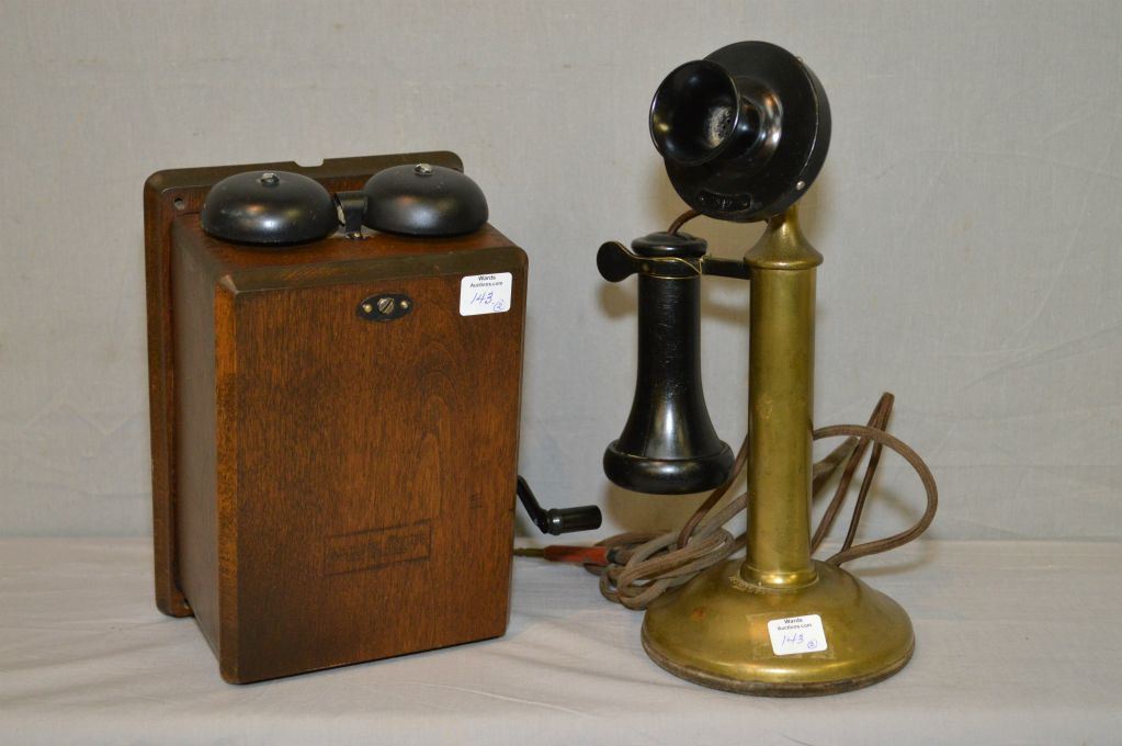Brass candlestick telephone and a Northern Electric ringer box
