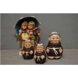 Large 6 1/2  Hummel figurine  Stormy Weather  and a set of Goebel Friar Tuck shakers and condiment j