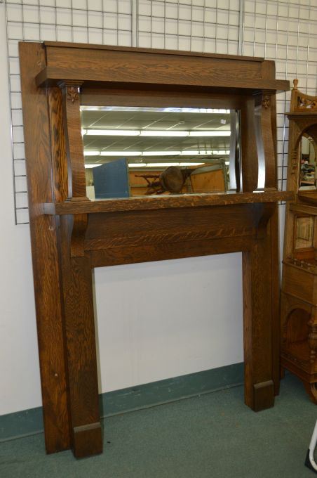 Antique Quarter Cut Oak Mission Fireplace Surround With Built In