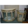 Image 1 : Two 1970's vitrines including one flat to the wall console style and a six sided end table