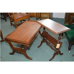 Mid 20th century Regency style matched grain coffee table with brass capped feet and a walnut occasi