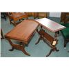 Image 1 : Mid 20th century Regency style matched grain coffee table with brass capped feet and a walnut occasi