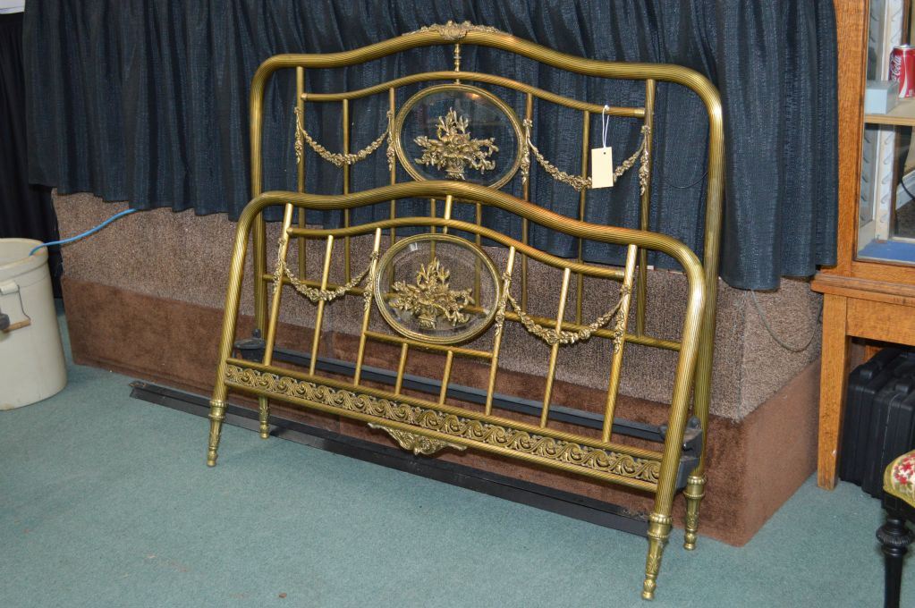Quality antique 54" brass headboard, footboard in rails with bevelled