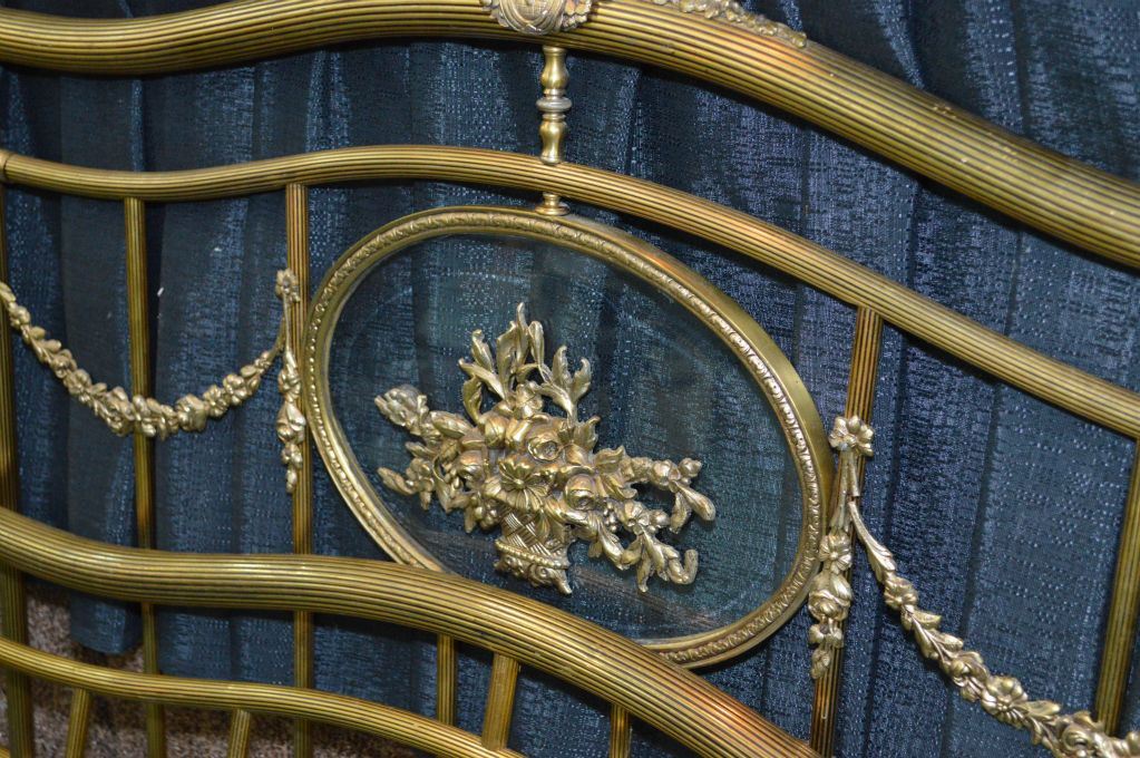 Quality antique 54" brass headboard, footboard in rails with bevelled