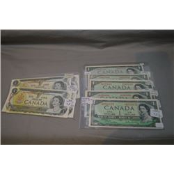 Selection of Canadian one dollar bills including two sets of two 1973 bills with sequential serial n