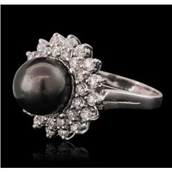 14KT White Gold Pearl and Diamond Ring