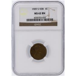 1909-S VDB Penny Lincoln Wheat Cent NGC Graded MS62 BN