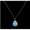Image 2 : Turquoise and Diamond Pendant - 14KT White Gold