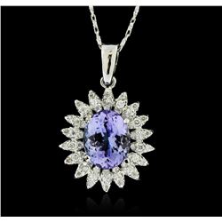 14KT White Gold 3.14ct Tanzanite and Diamond Pendant With Chain