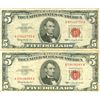 Image 1 : 1963 $5 Red Seal Bill Lot of 2
