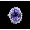 Image 1 : GIA Cert 10.50ct Tanzanite and Diamond Ring - 14KT White Gold