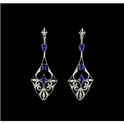 4.85ctw Blue Sapphire and Diamond Dangle Earrings  - 18KT White Gold