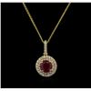 Image 1 : 2.24ct Ruby and Diamond Pendant With Chain - 14KT Yellow Gold