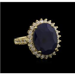 9.19ct Blue Sapphire and Diamond Ring - 14KT Yellow Gold