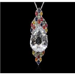 14KT White Gold 23.00ct Beryl, Sapphire and Ruby Pendant With Chain