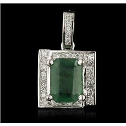 14KT White Gold 3.06ct Emerald and Diamond Pendant