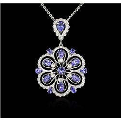 14KT White Gold 6.13ctw Tanzanite and Diamond Pendant With Chain