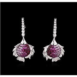 2.50ctw Pink Sapphire and Diamond Earrings - 18KT White Gold