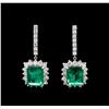 Image 1 : 18.16ctw Emerald and Diamond Earrings - 18KT White Gold