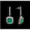 Image 2 : 18.16ctw Emerald and Diamond Earrings - 18KT White Gold