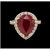 Image 2 : 6.97ct Ruby and Diamond Ring - 14KT Yellow Gold