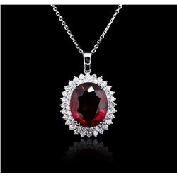 14KT White Gold 19.70ct Rubellite Tourmaline and Diamond Pendant With Chain