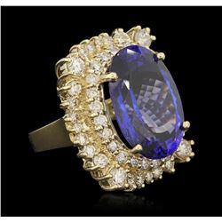 14KT Yellow Gold 22.93ct GIA Certified Tanzanite and Diamond Ring