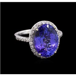 GIA Cert 8.68ct Tanzanite and Diamond Ring - 14KT White Gold