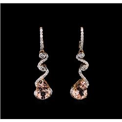 6.95ctw Morganite and Diamond Earrings - 14KT Rose Gold